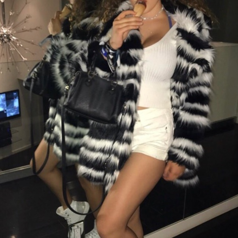 BLACK AND WHITE FUR JACKET